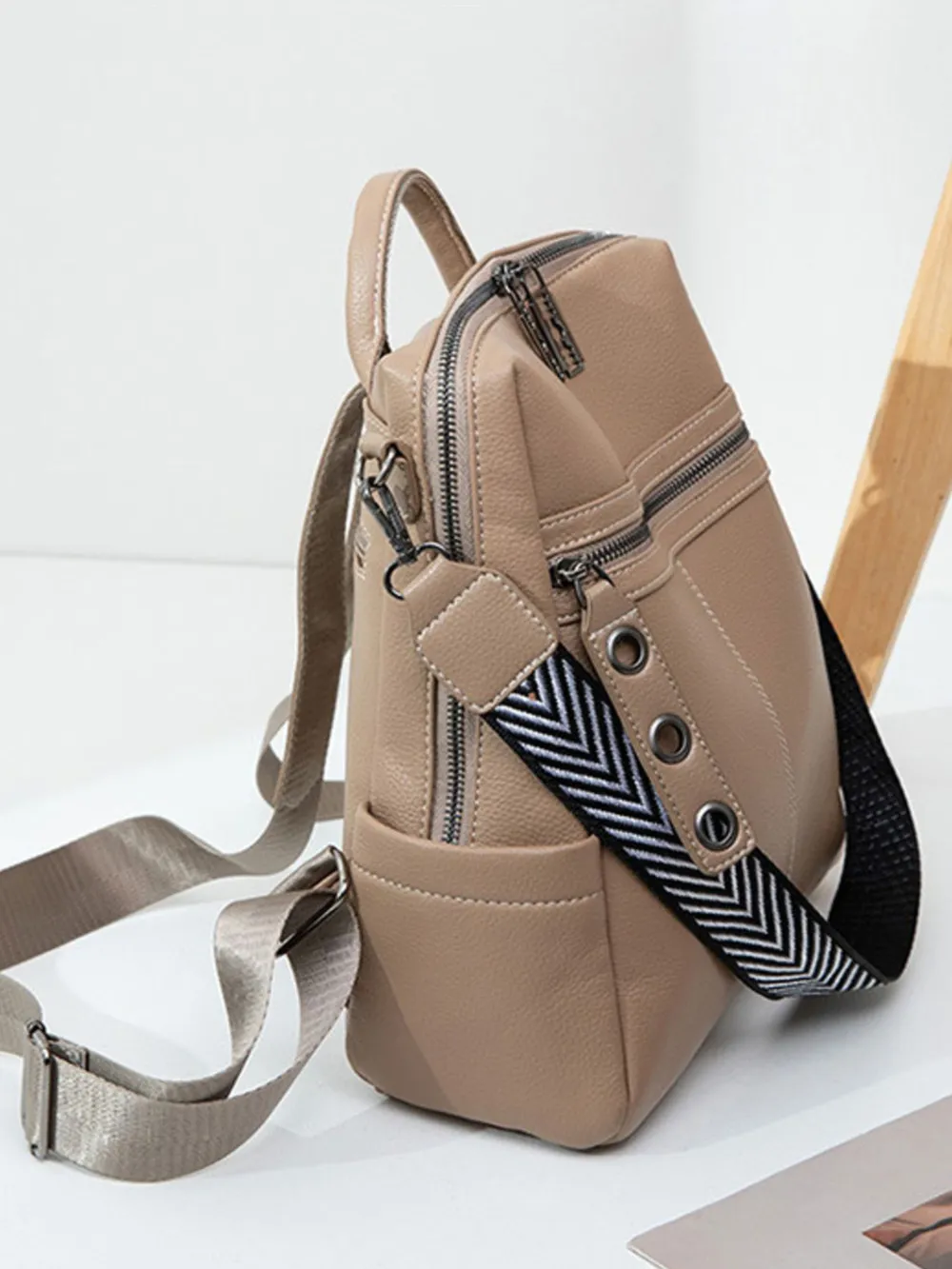 Leather Multi-Compartment Backpack Bag, image 5
