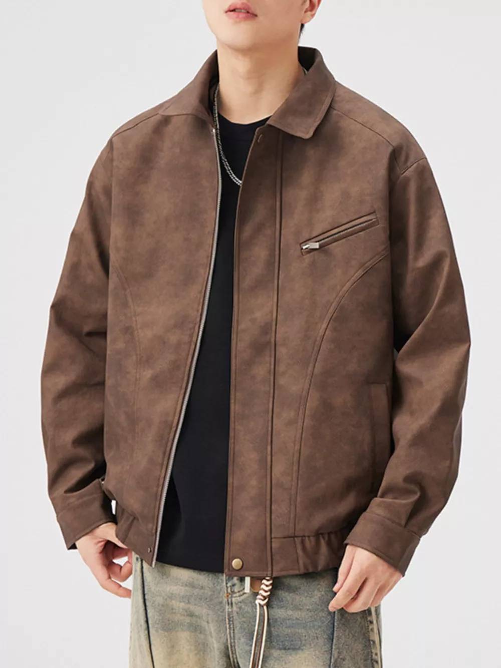 Men's Plus Size Vintage Style Zip Up Leather Jacket