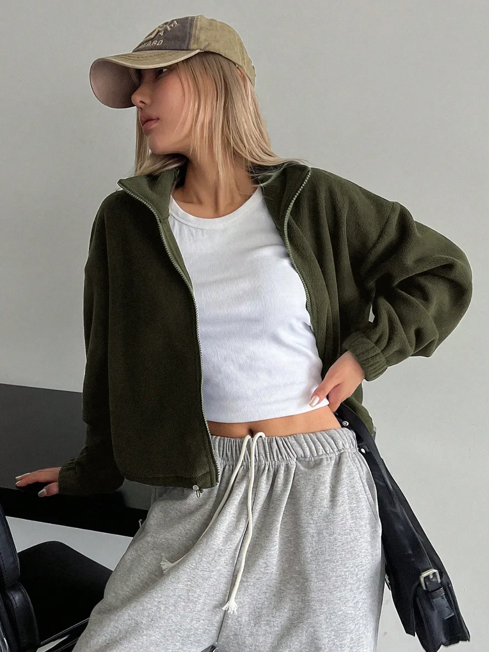 Zip Up Long Sleeve Cropped Jacket, image 5