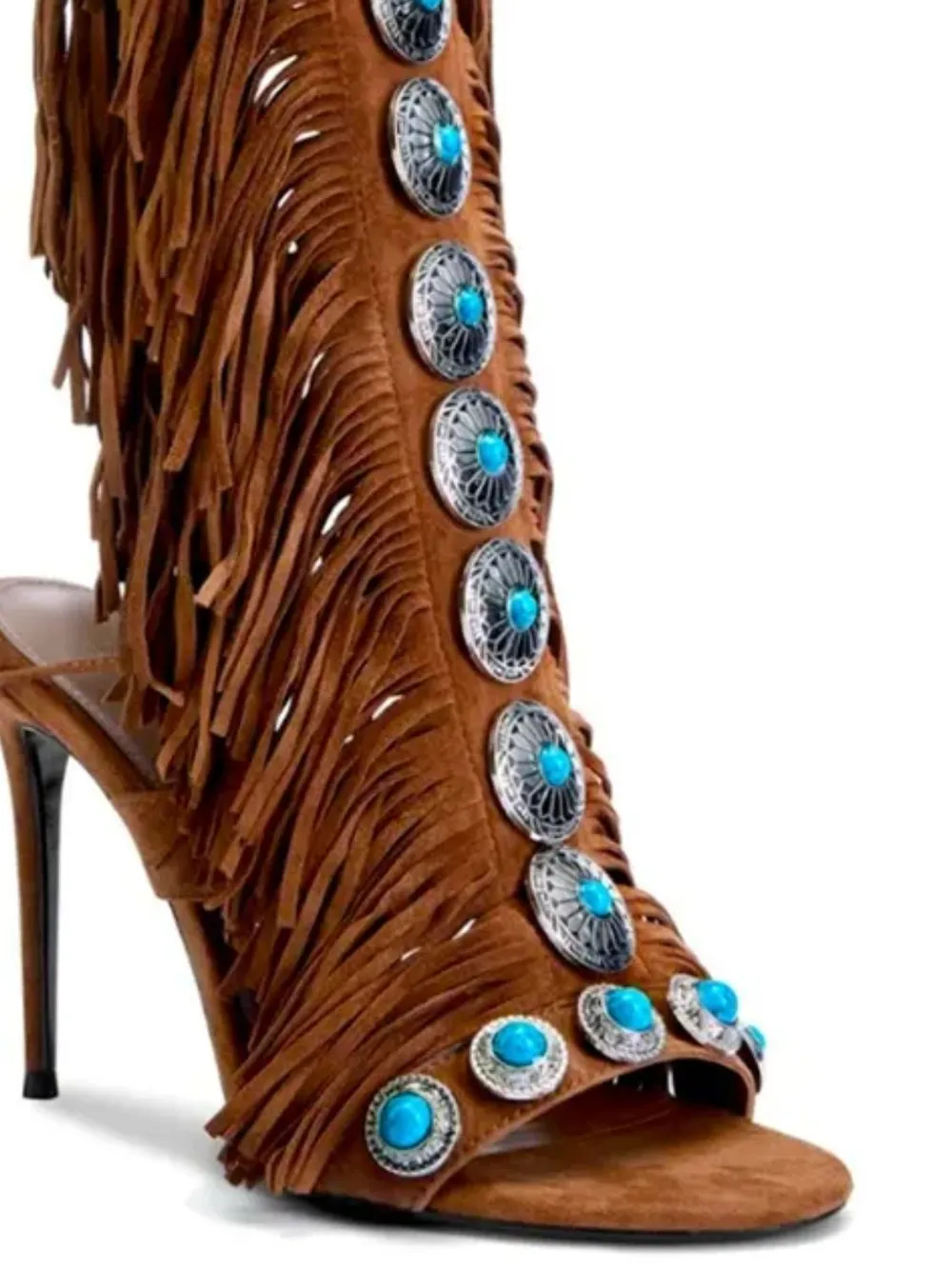 Fringe Lace Up High Heel Sandal, image 2