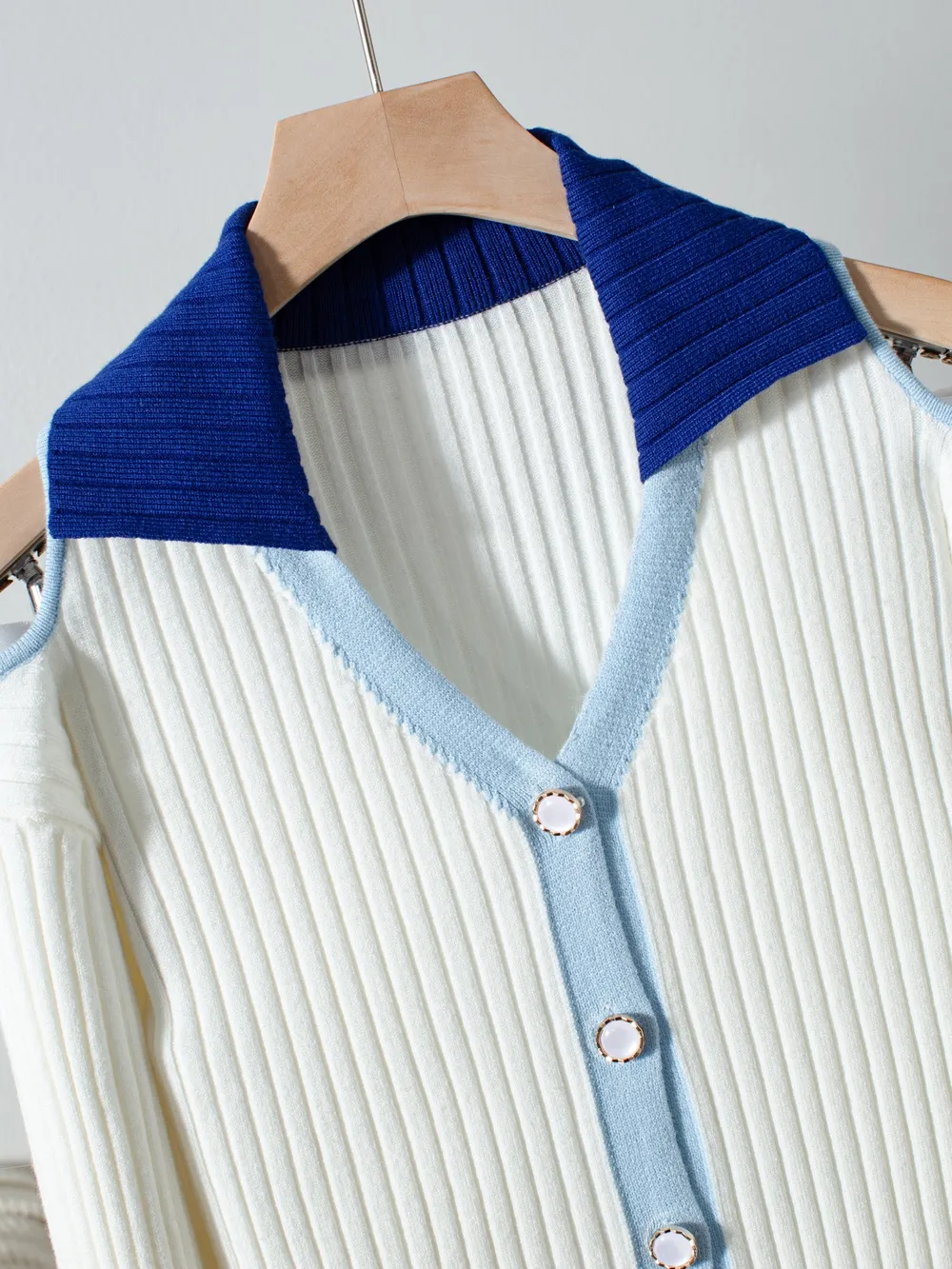 Ribbed Knit Cold Shoulder Cardigan, image 3