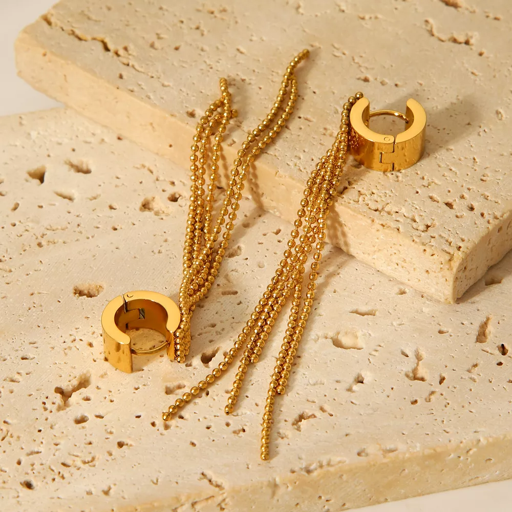 18K Gold-Plated Tassel Chain Earrings, image 4