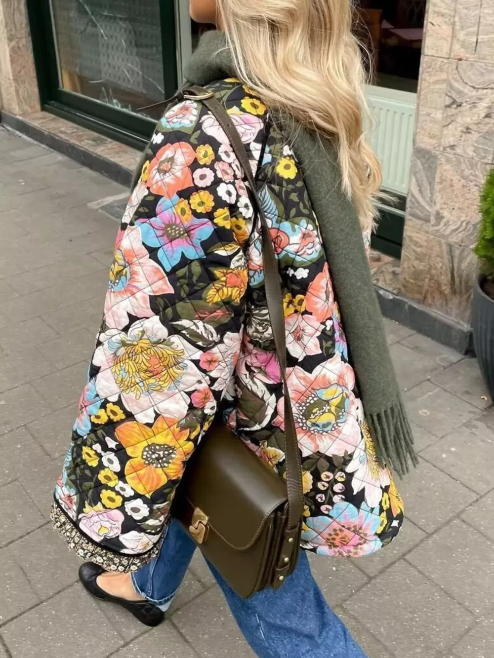 Full Size Floral Print Quilted Sherpa-Lined Jacket Plus Size, image 4