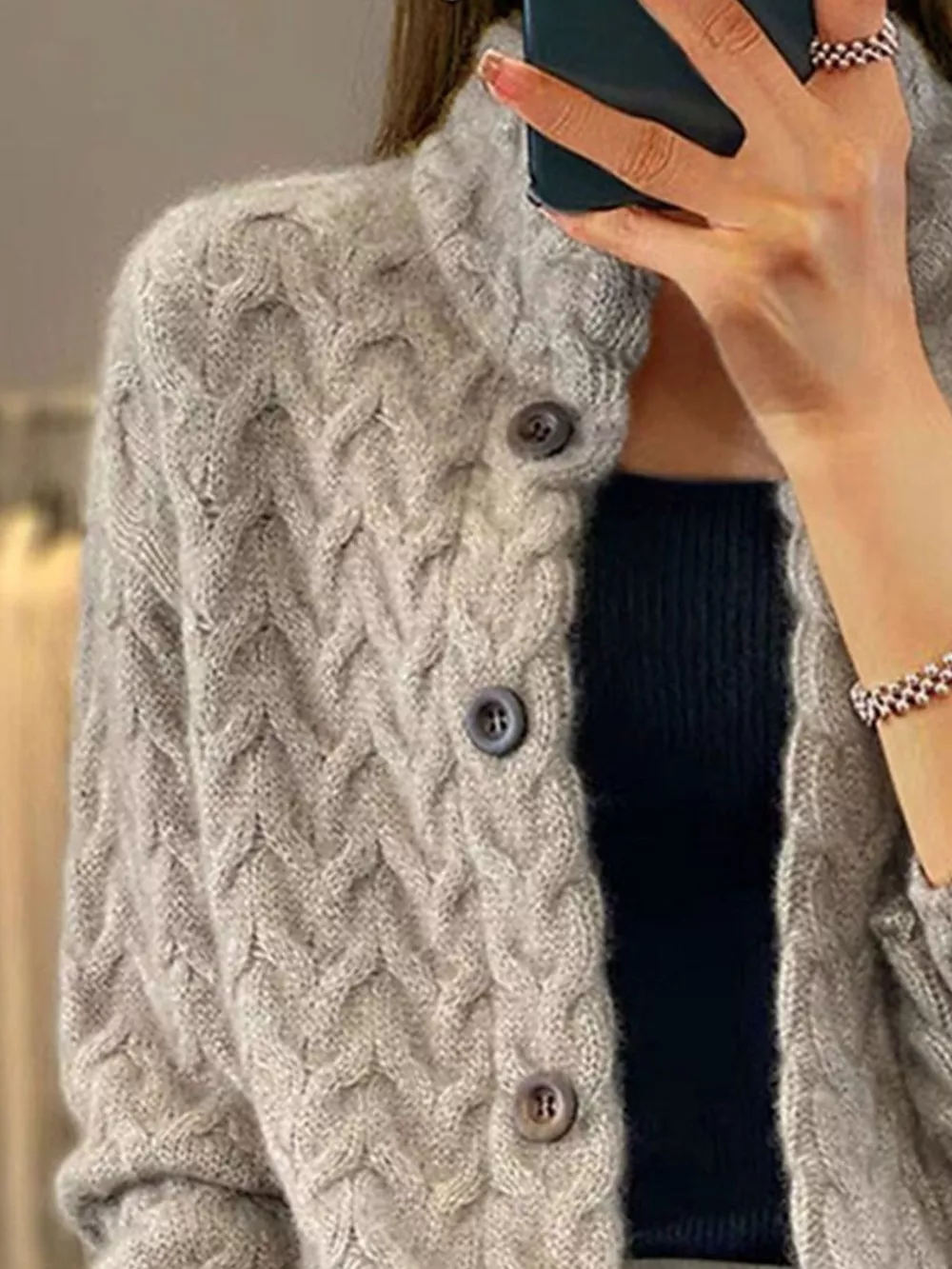 Textured Knit Button-Down Cardigan, image 2