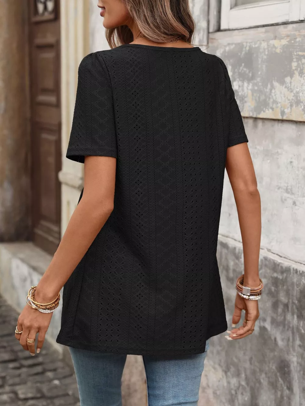 Eyelet Square Neck Short Sleeve Top, image 27