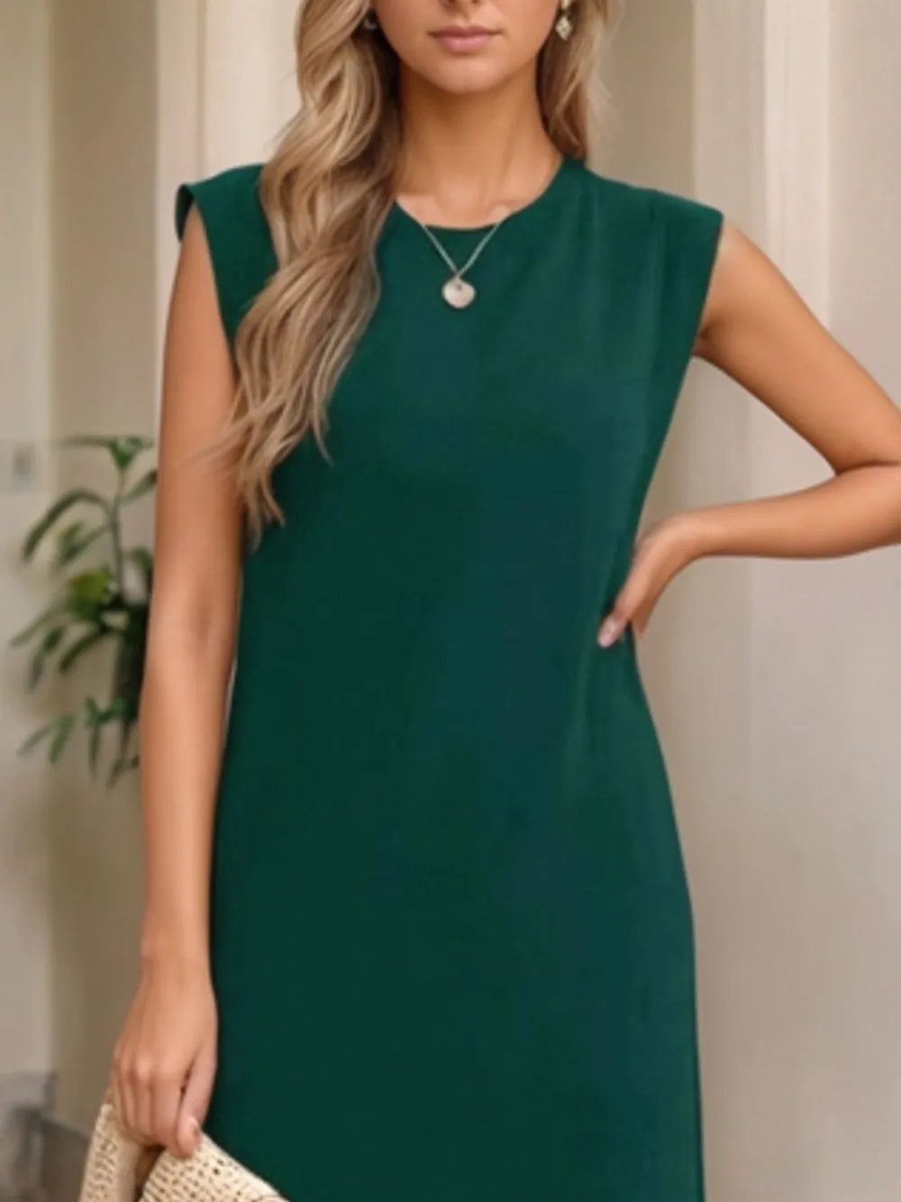 Full Size Slit Round Neck Sleeveless Maxi Tank Dress Plus Size, image 27
