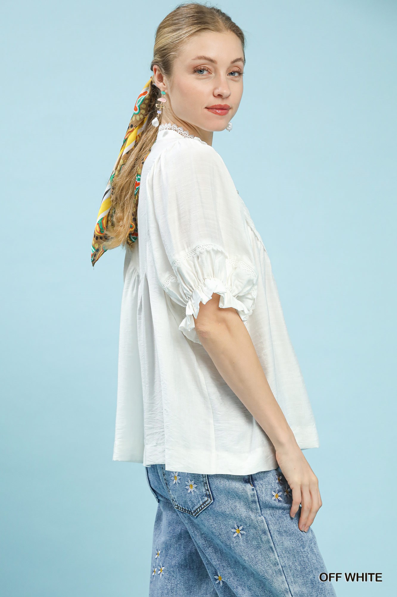 Smocked Yoke Blouse with Ruffle Sleeves, image 2