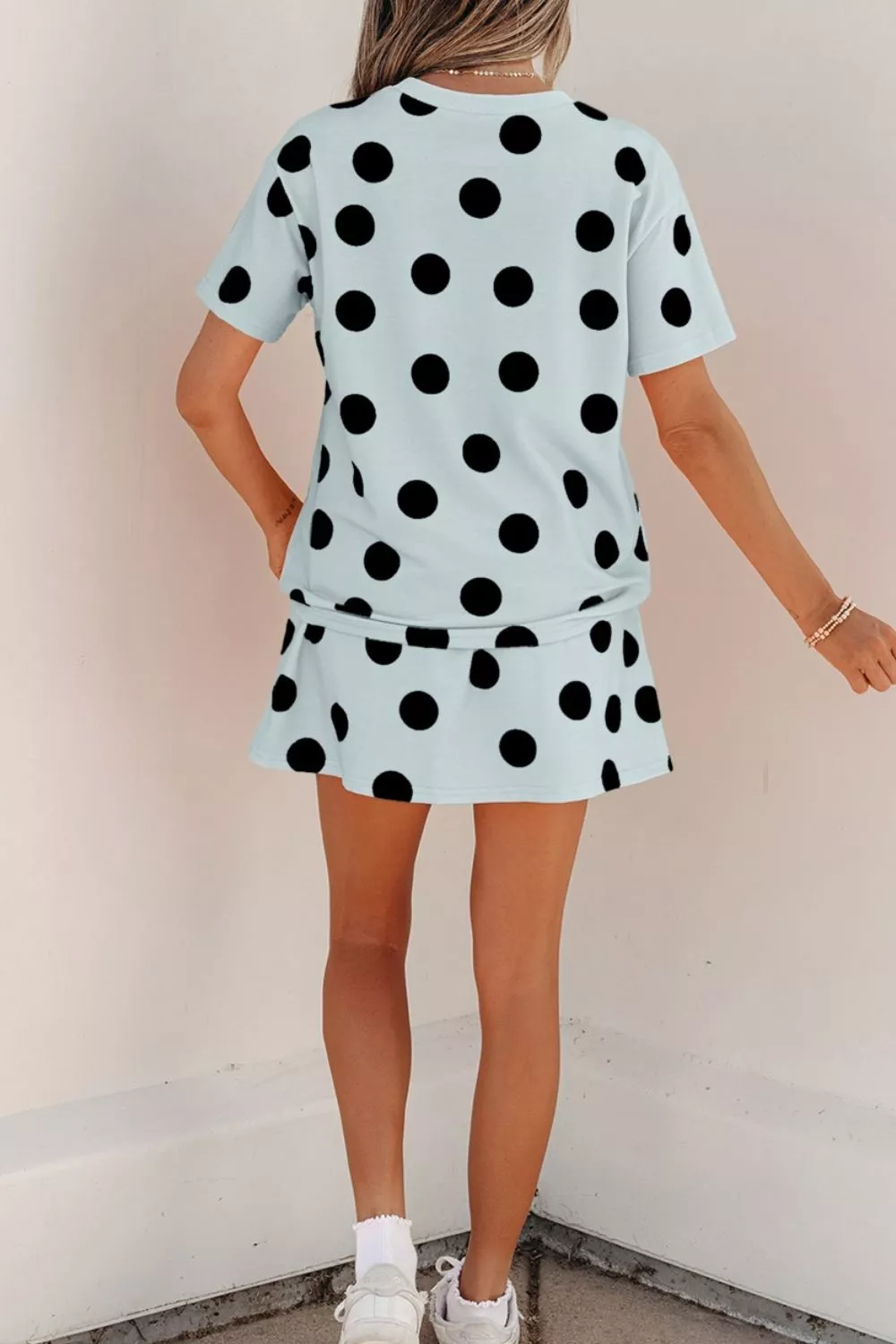 Polka Dot Short Sleeve Top Casual Skort 2pcs Outfit, image 4
