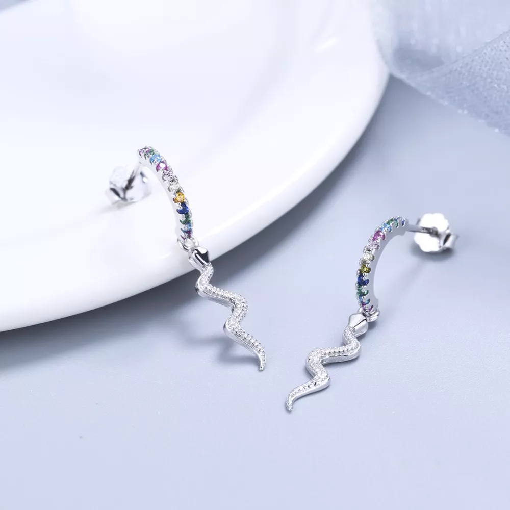 925 Sterling Silver Rainbow Zircon Geometric Earrings, image 2