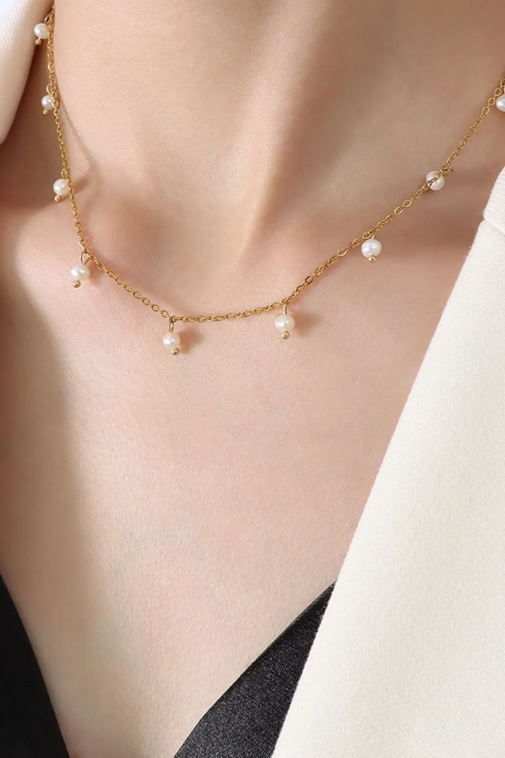 18K Gold-Plated Titanium Steel Pearl Necklace, image 5
