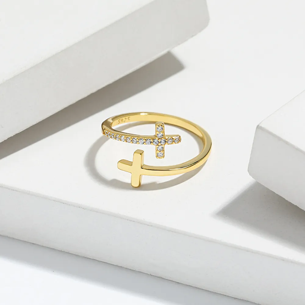 Zircon 925 Sterling Silver Double Cross Bypass Ring, image 3