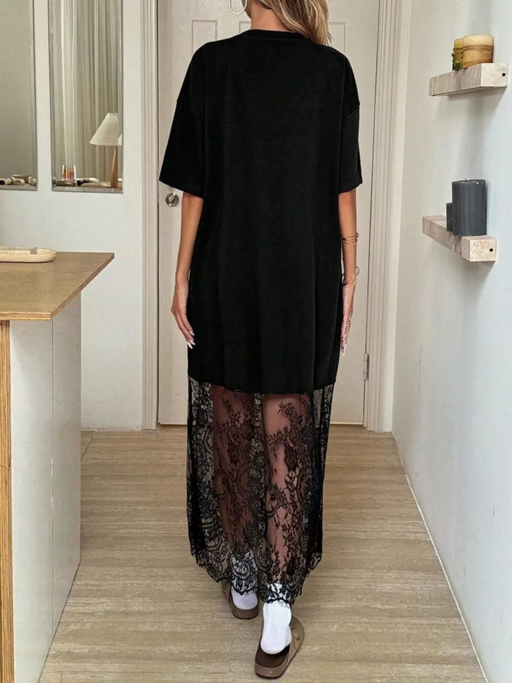 Floral Lace Hem Short Sleeve Tee Dress, image 6
