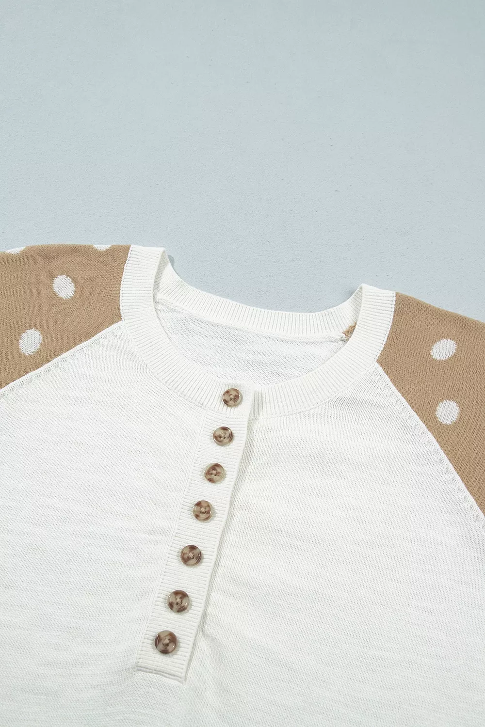 Polka Dot Contrast Long Sleeve Button V Neck Sweater, image 7
