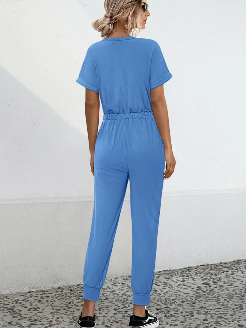 Drawstring Waist Short Sleeve Jumpsuit, image 8