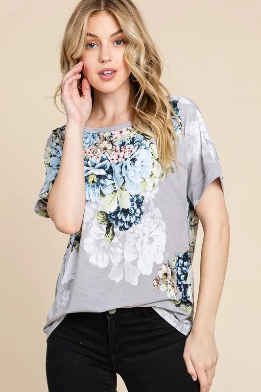 Floral Round Neck Short Sleeve T-Shirt, image 3