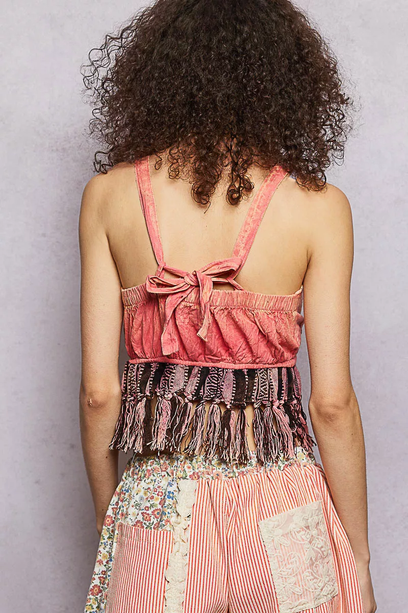 Lace-Up Fringe Hem Tank with Lace Detail, image 4
