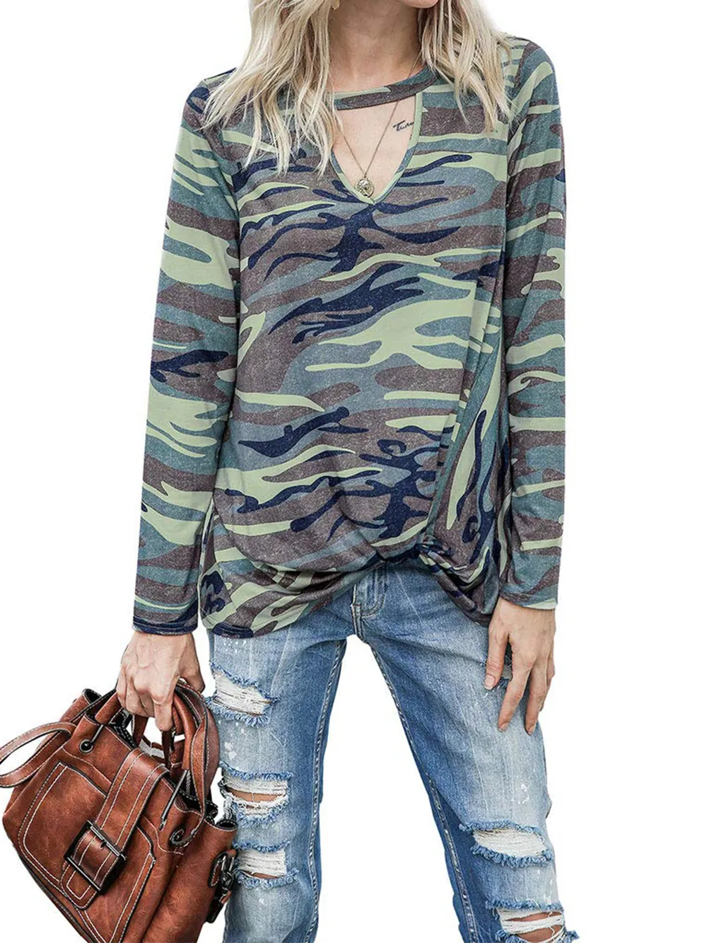 Cutout Round Neck Long Sleeve T-Shirt, image 15