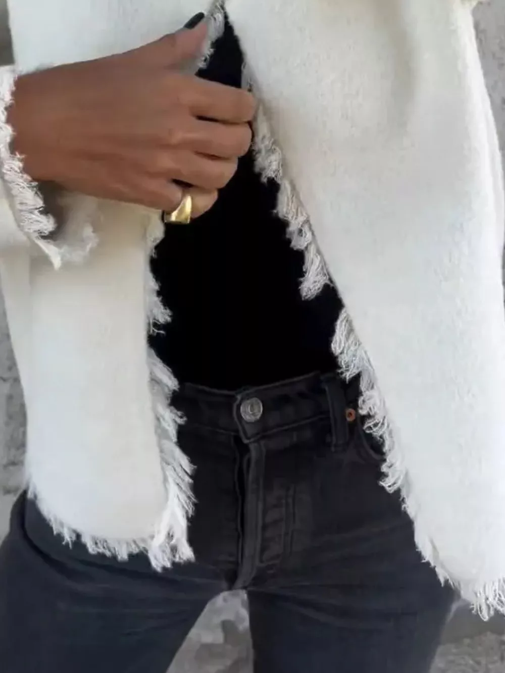 Full Size One Button Frayed Edge Cardigan Plus Size, image 10