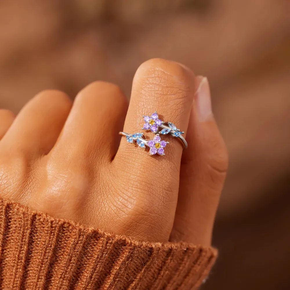 Flower Shape Inlaid Zircon 925 Sterling Silver Ring, image 4