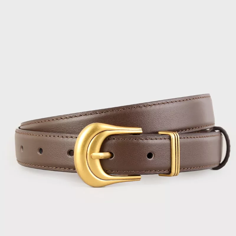 Classic Leather Belt with Golden Buckle, image 5