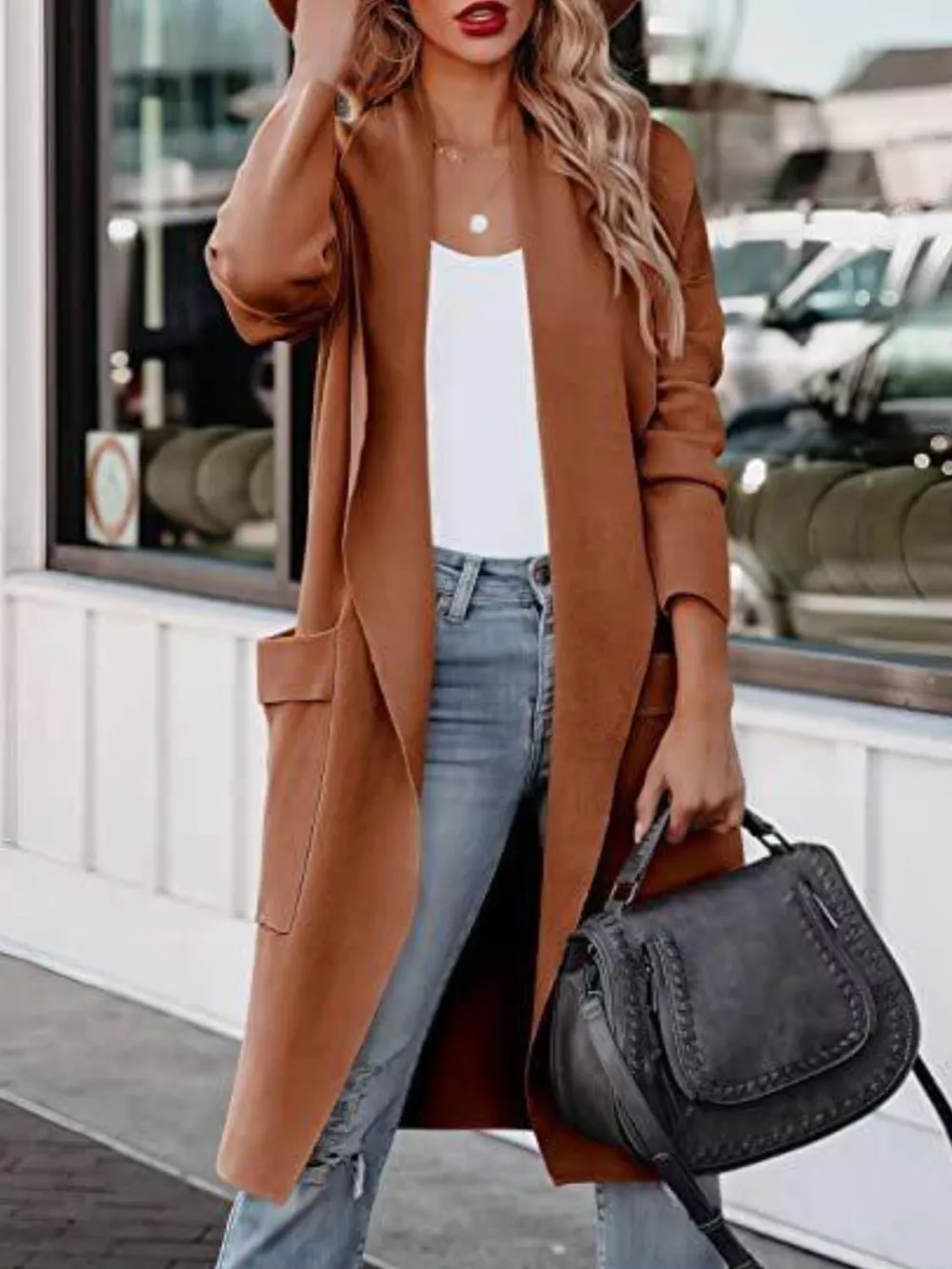 Open Front Dropped Shoulder Outerwear, image 4
