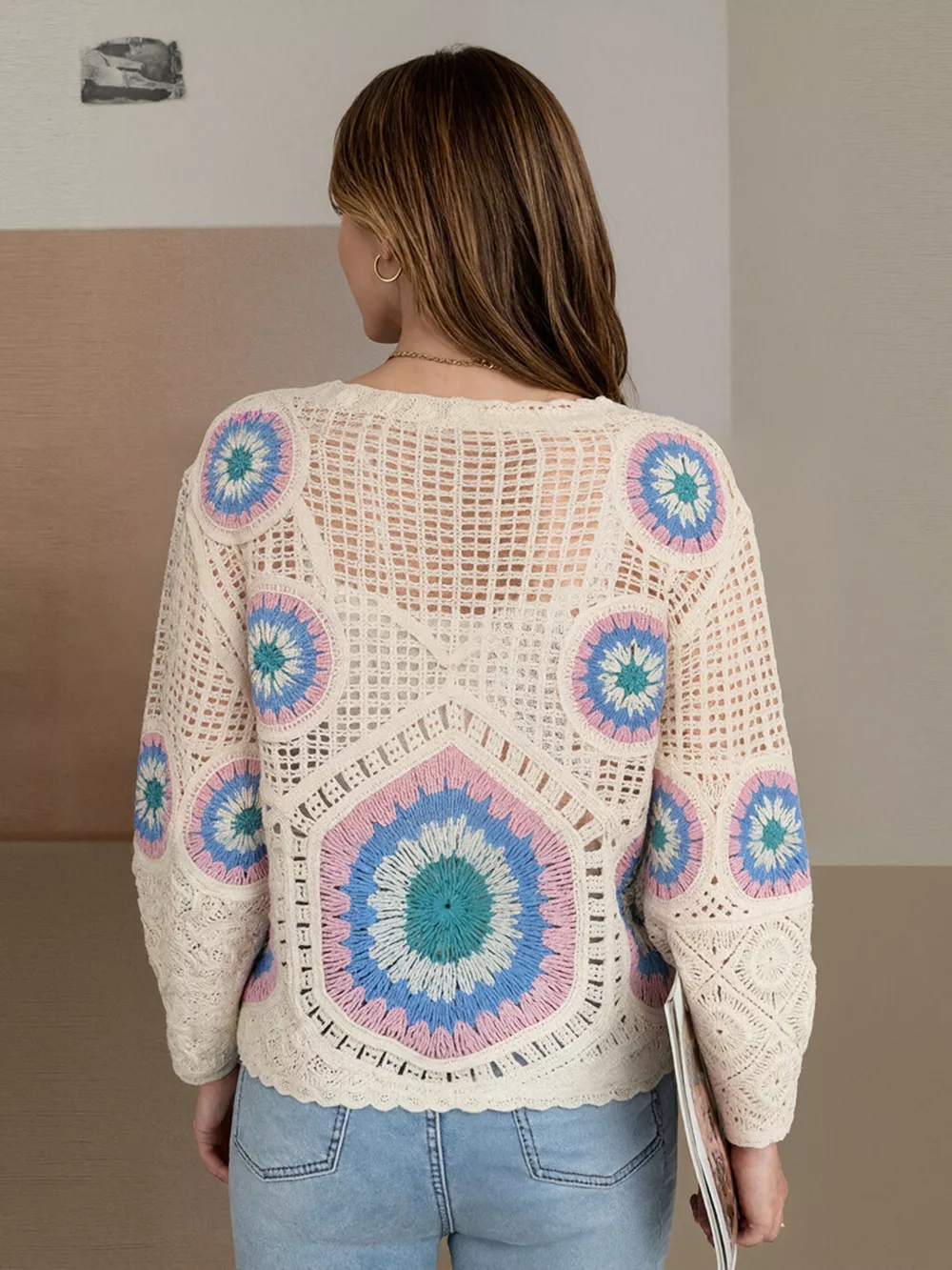 Crochet V-Neck Knit Cover Up, image 7