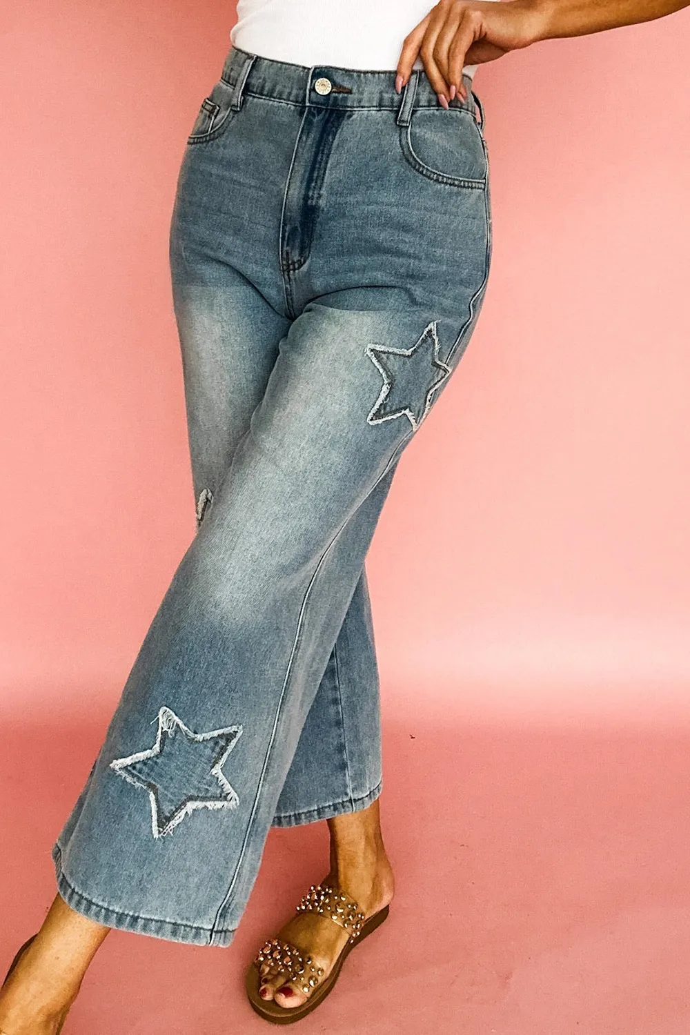 Star Embroidered High Waist Wide Leg Jeans, image 5