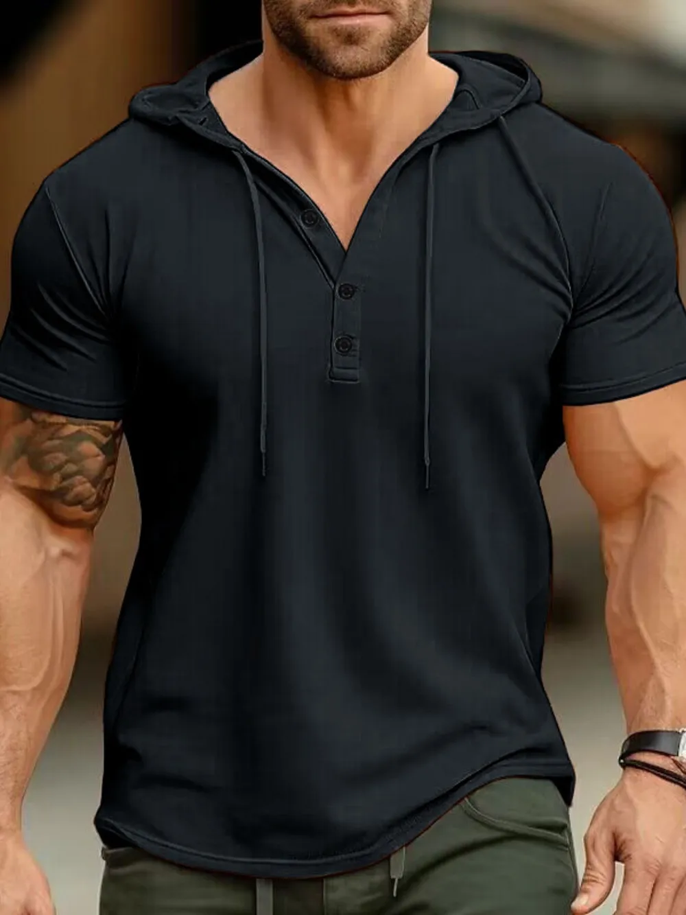 Men's Full Size Casual Hooded Henley T-Shirt Plus Size, image 9
