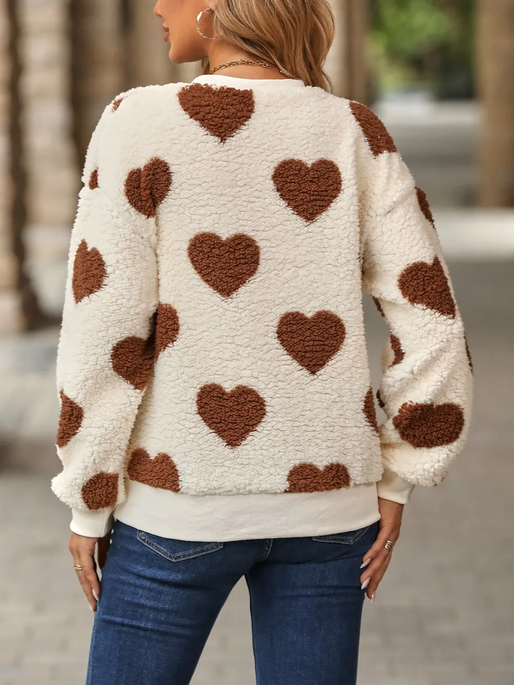 Fuzzy Heart Dropped Shoulder Sweatshirt, image 4