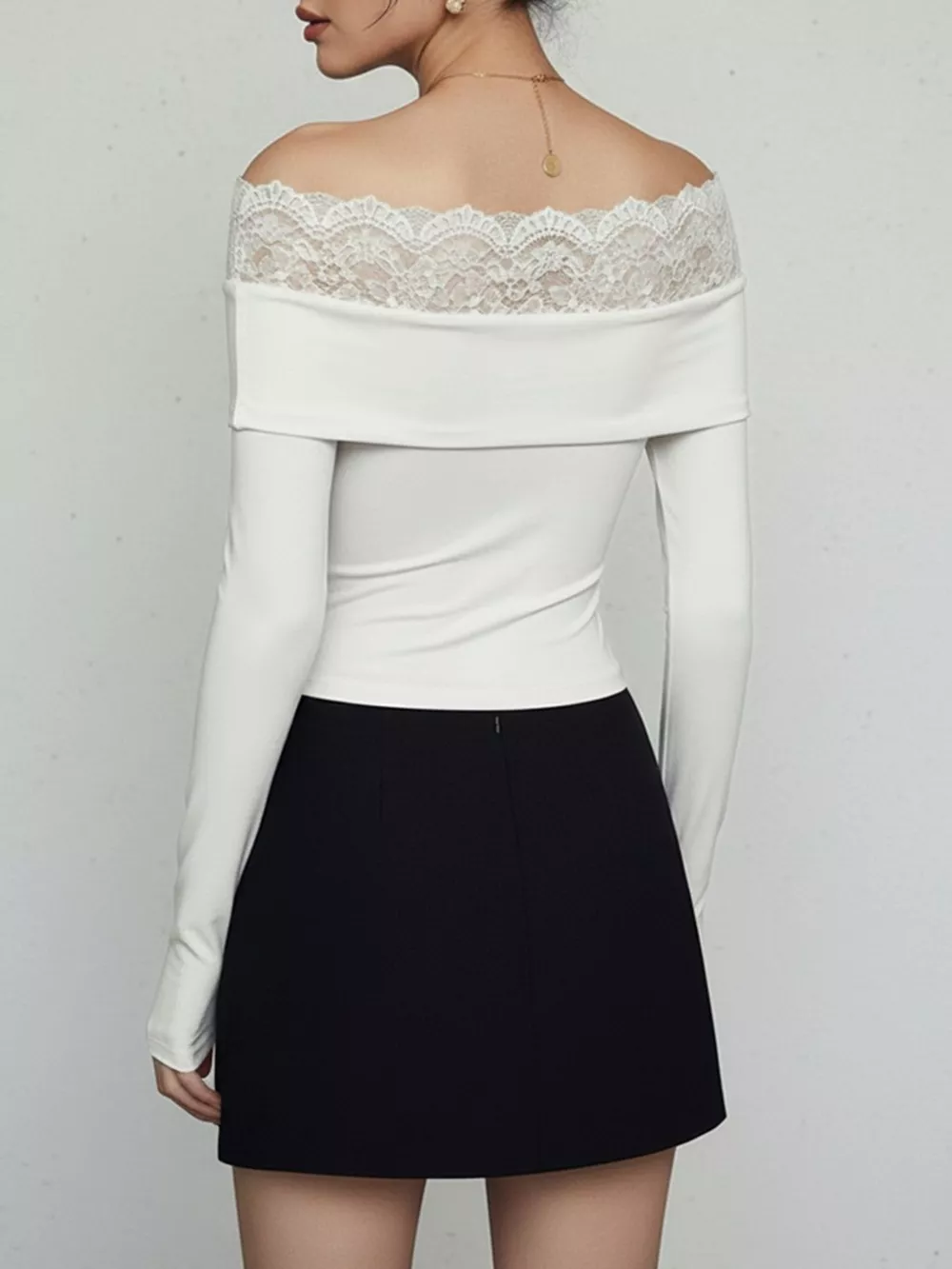 Lace Detail Off-Shoulder Long Sleeve Bodysuit, image 7