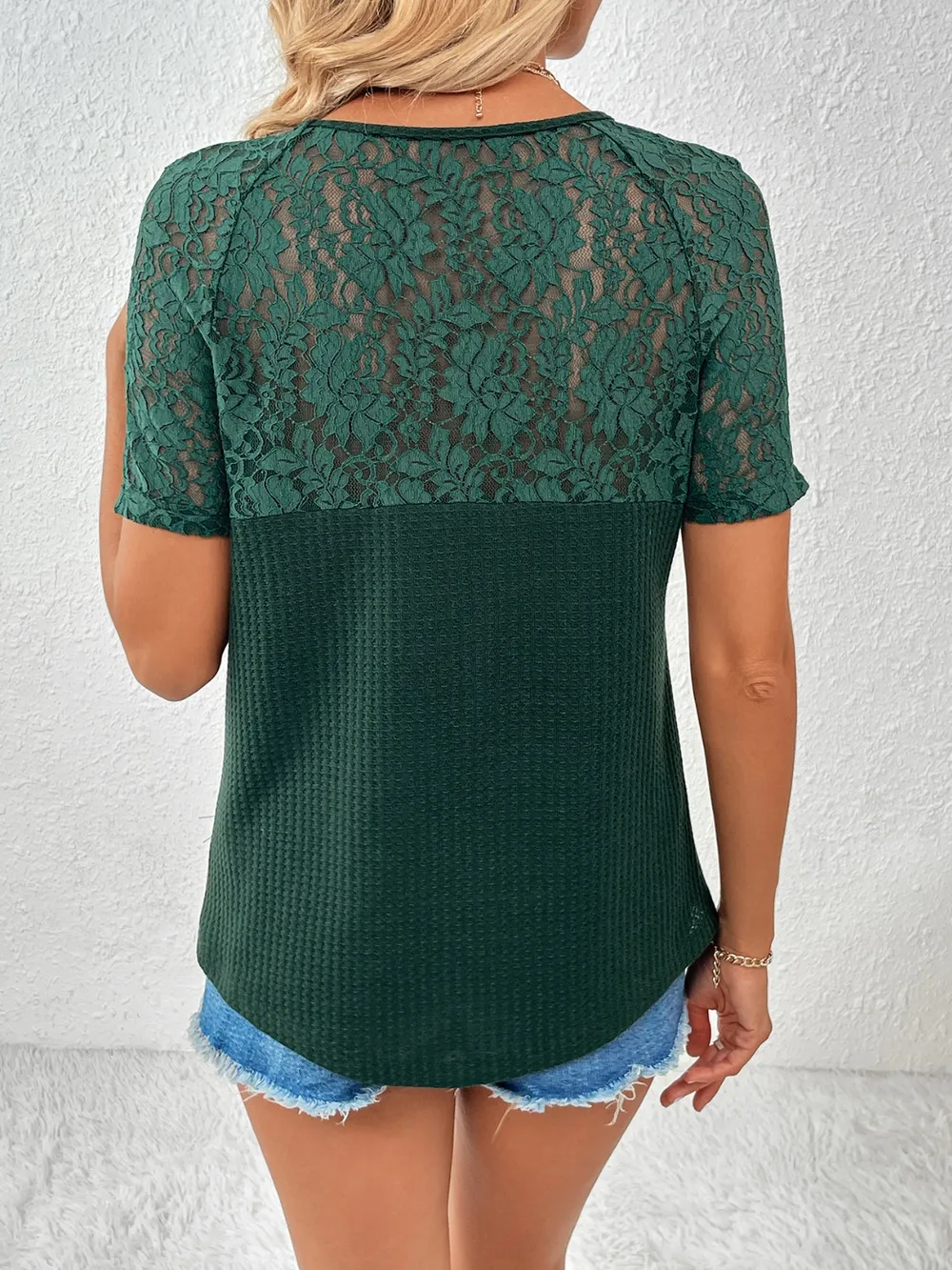 Lace Detail V-Neck Short Sleeve T-Shirt, image 13