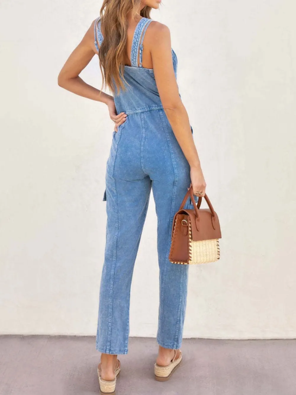 V-Neck Sleeveless Denim Jumpsuit, image 3