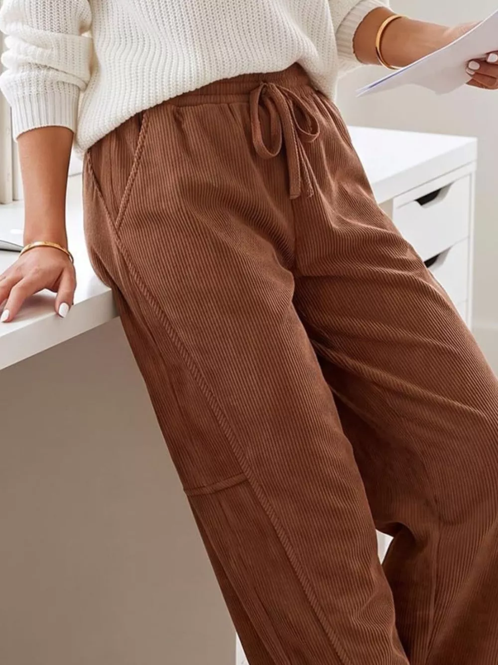 Drawstring Corduroy Pants, image 3