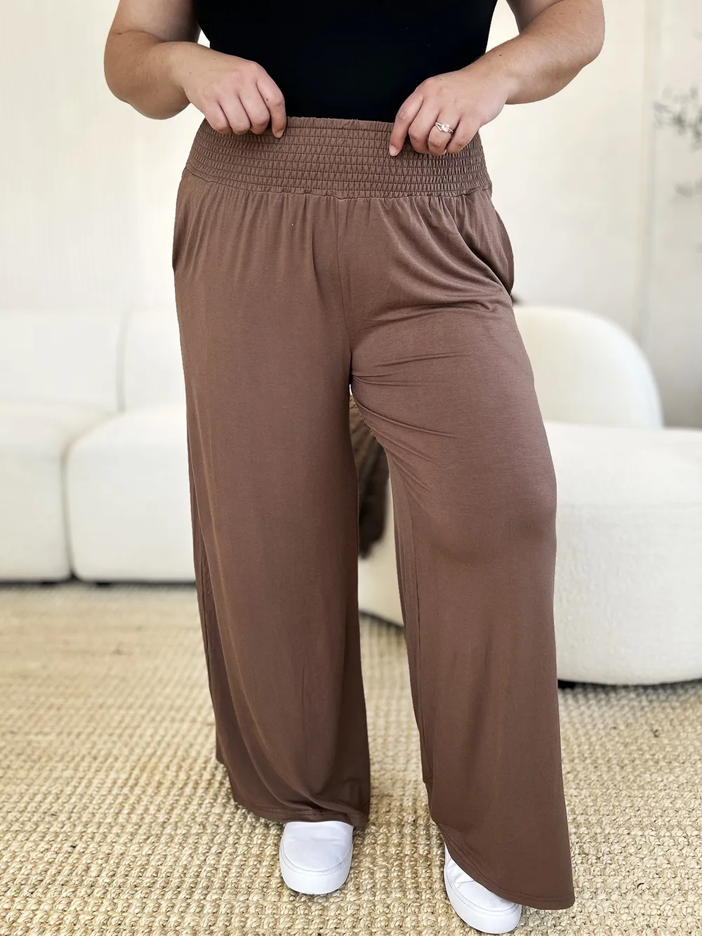 Full Size Smocked Wide Waistband Wide Leg Pants, image 34