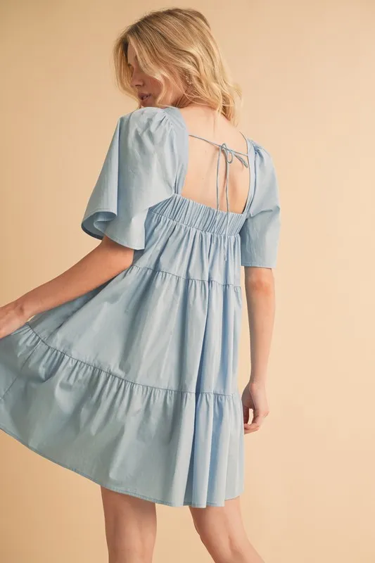 Square Neck Half Sleeve Tiered Dress, image 5