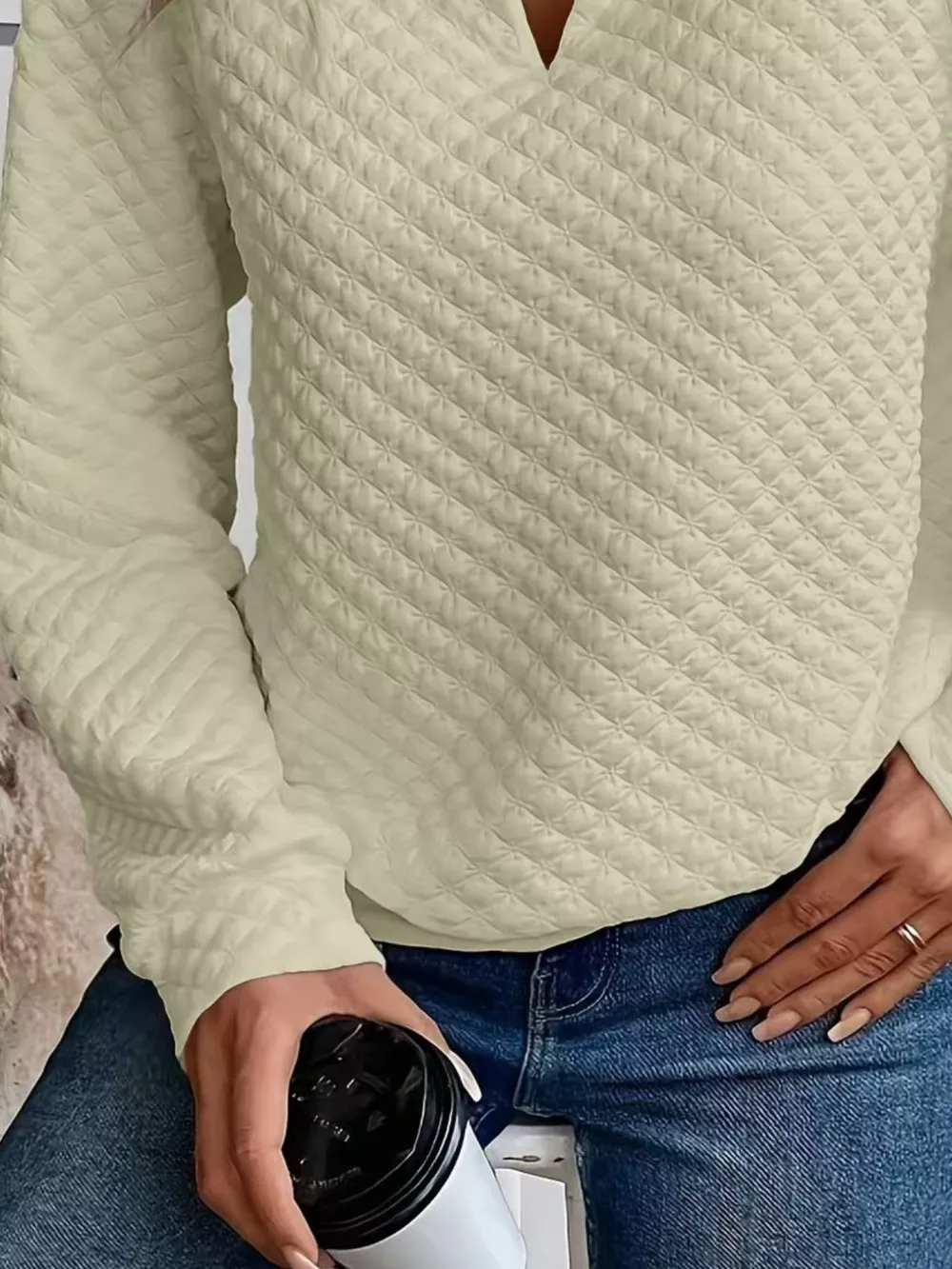 Textured Notched Raglan Sleeve Sweatshirt, image 14