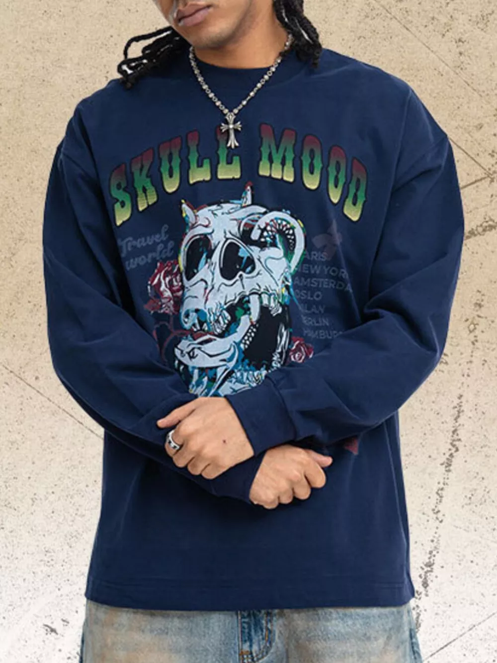 Men's Skull Mood Graphic Long Sleeve T-Shirt, image 5