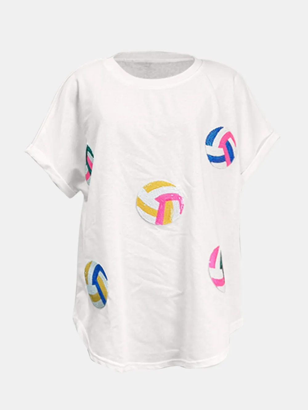 Sequin Round Neck Short Sleeve T-Shirt, image 3