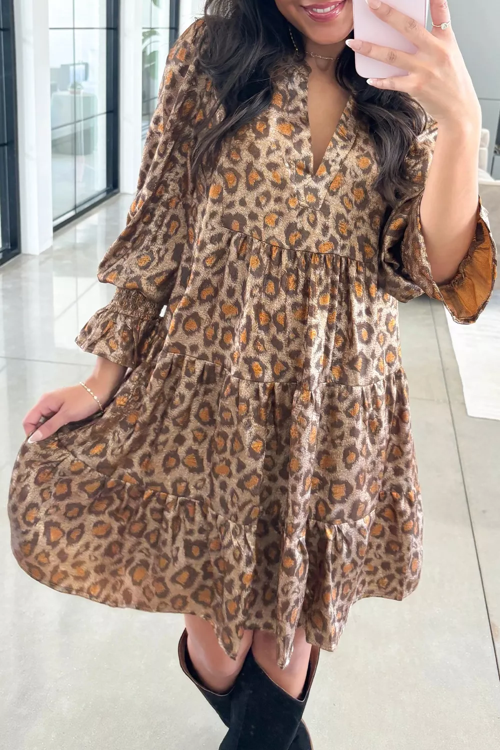 Tiered Leopard Print Mini Dress, image 4