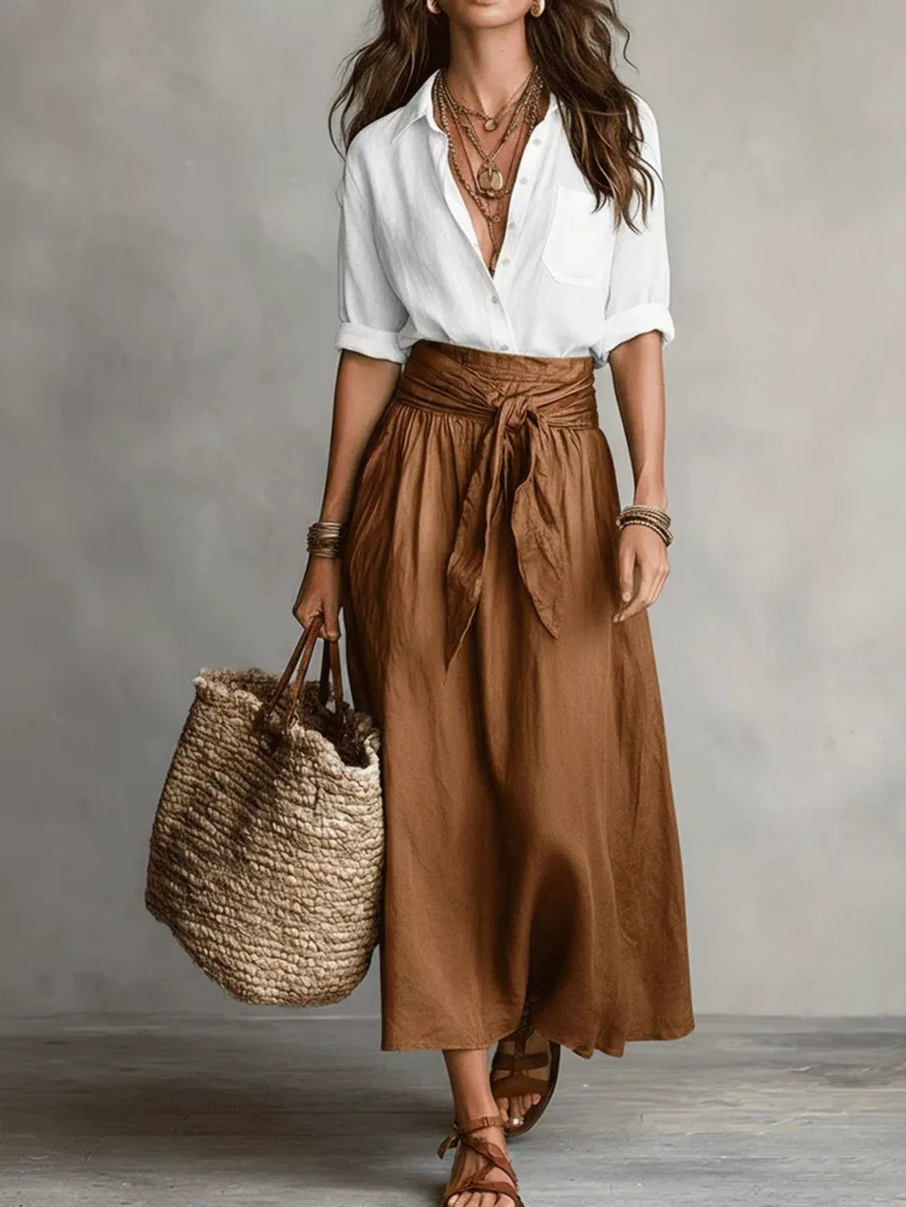 Full Size Button-Down Shirt and Skirt Set Plus Size, image 13