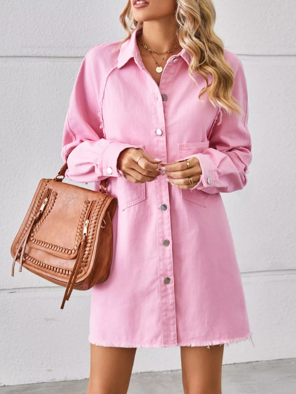 Button-Down Raw Hem Denim Dress, image 13