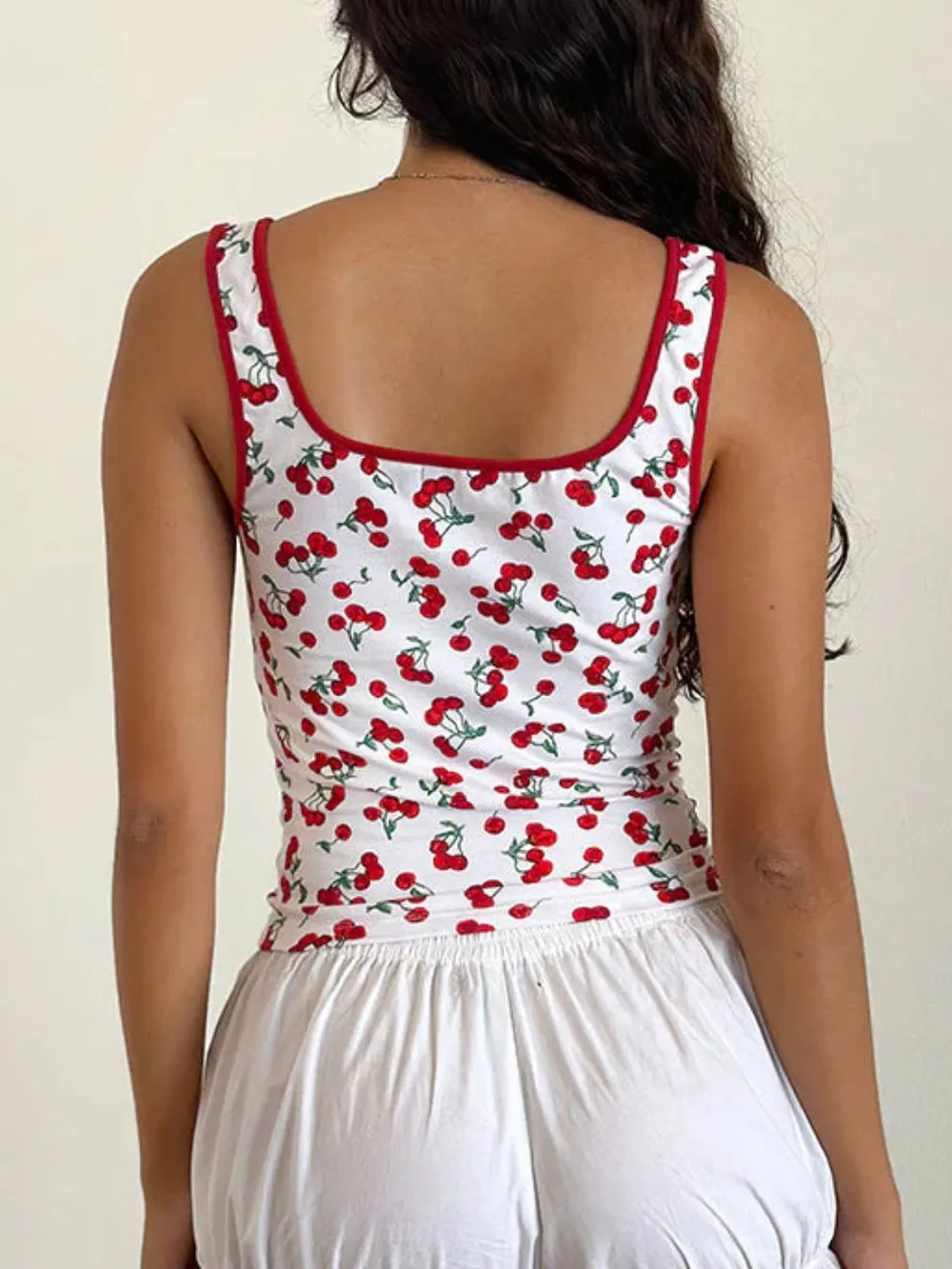 Cherry Print Square Neck Tank, image 3