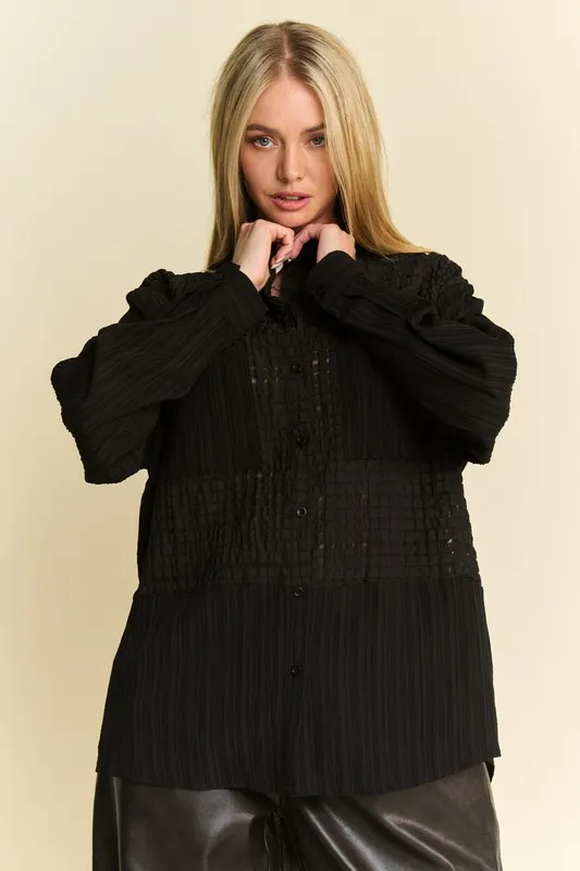 Crinkled Jacquard Button Down Shirt, image 4