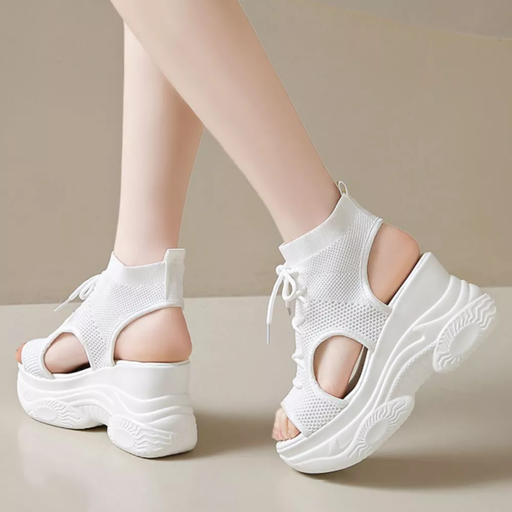 Cutout Mesh Wedge Sandals, image 13