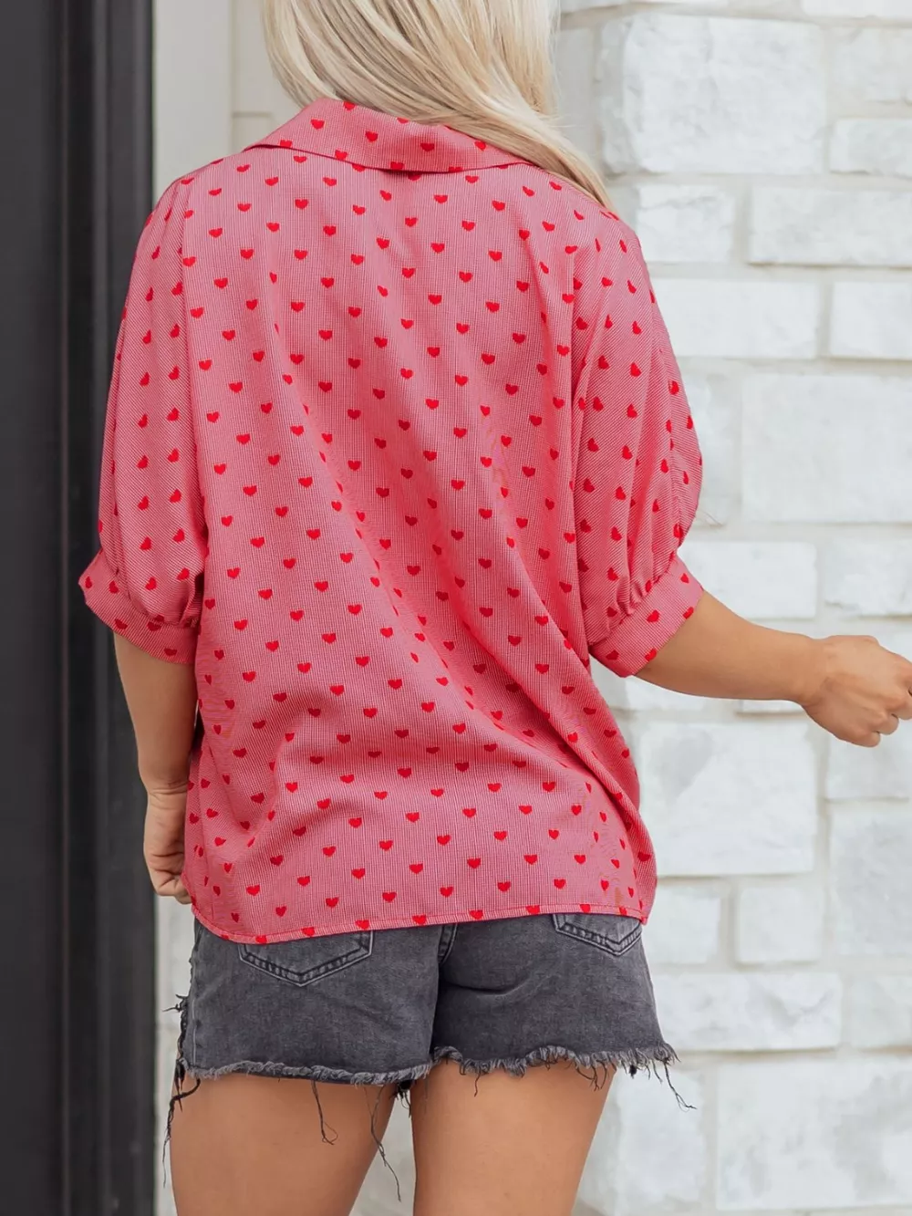 Heart Print Button-Down Shirt, image 8