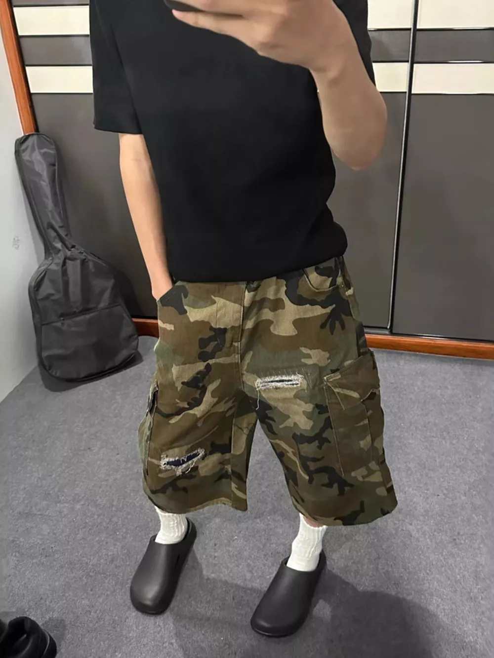 Men's Full Size Camouflage Cargo Denim Shorts with Distressed Details Plus Size, image 4