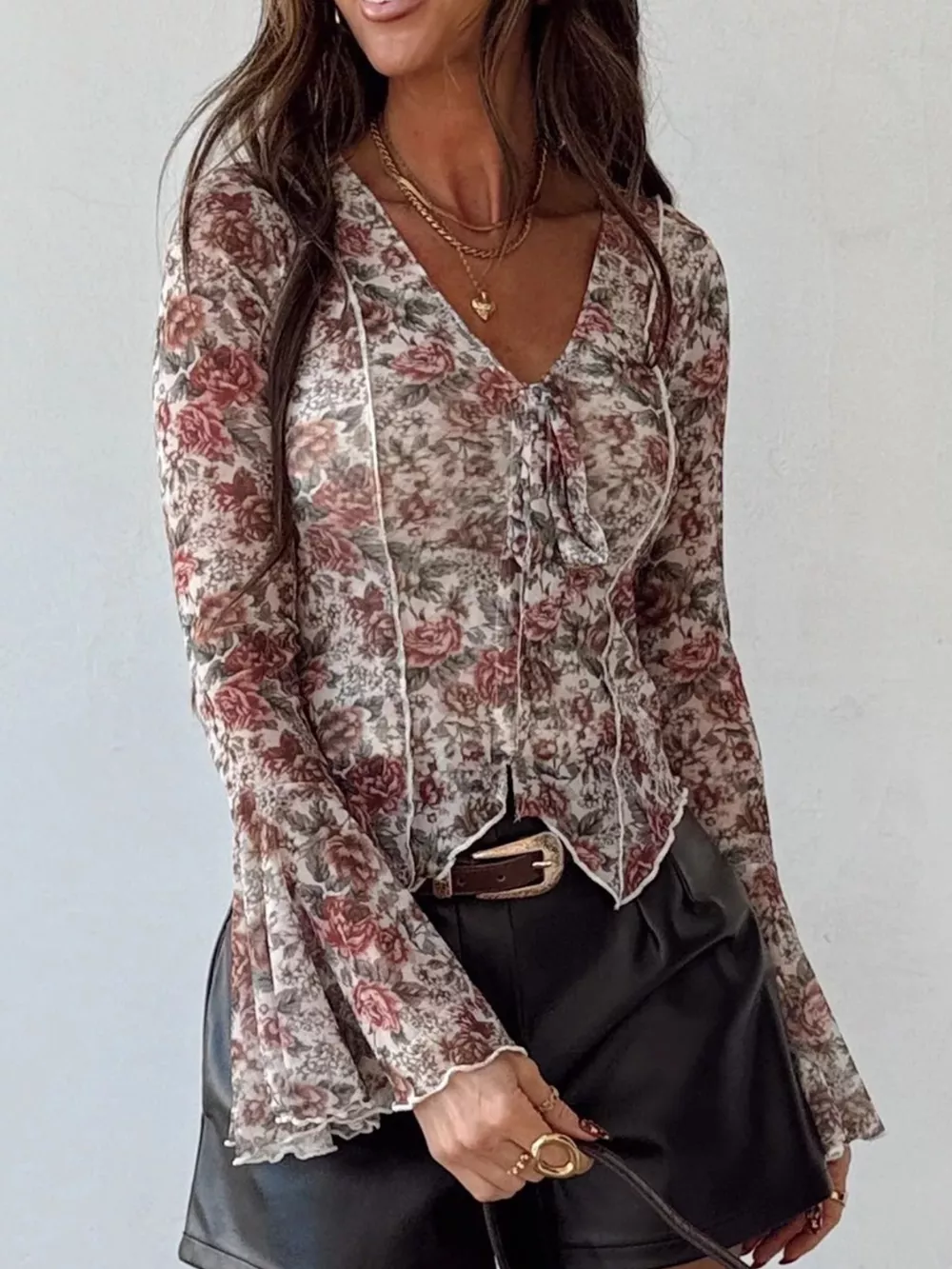 Floral Print Flounce Sleeve Blouse, image 13