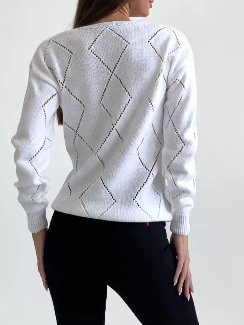 Openwork V-Neck Sweater, image 4