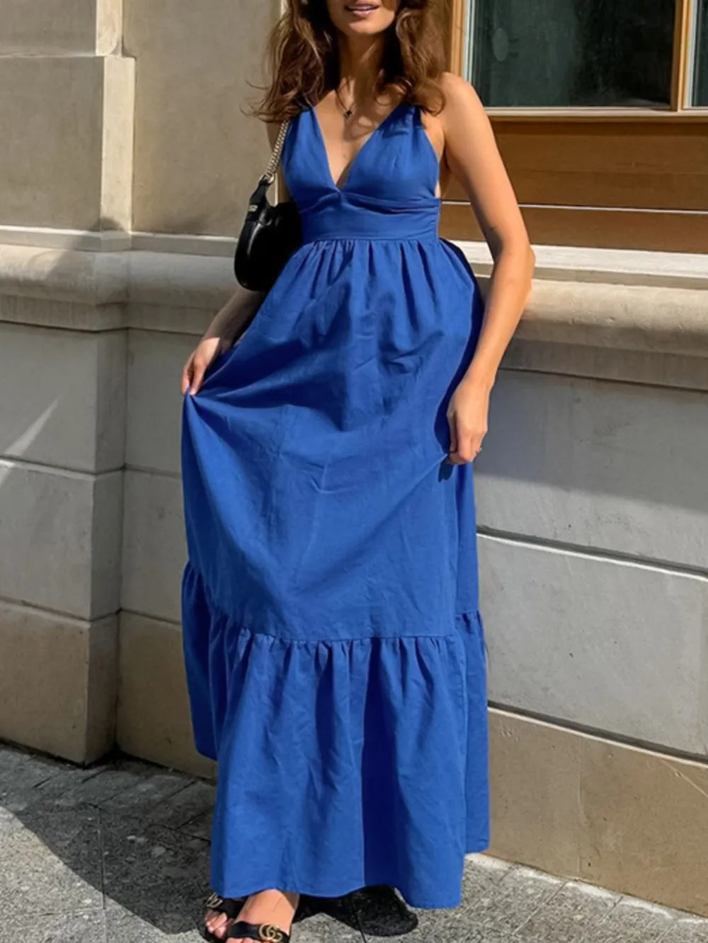 V-Neck Tiered Maxi Cami Dress