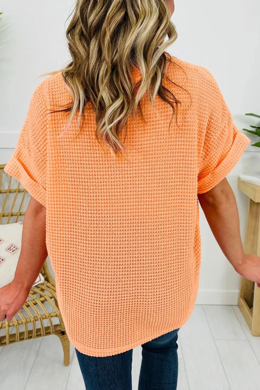 Textured Waffle Knit V-Neck T-Shirt, image 13